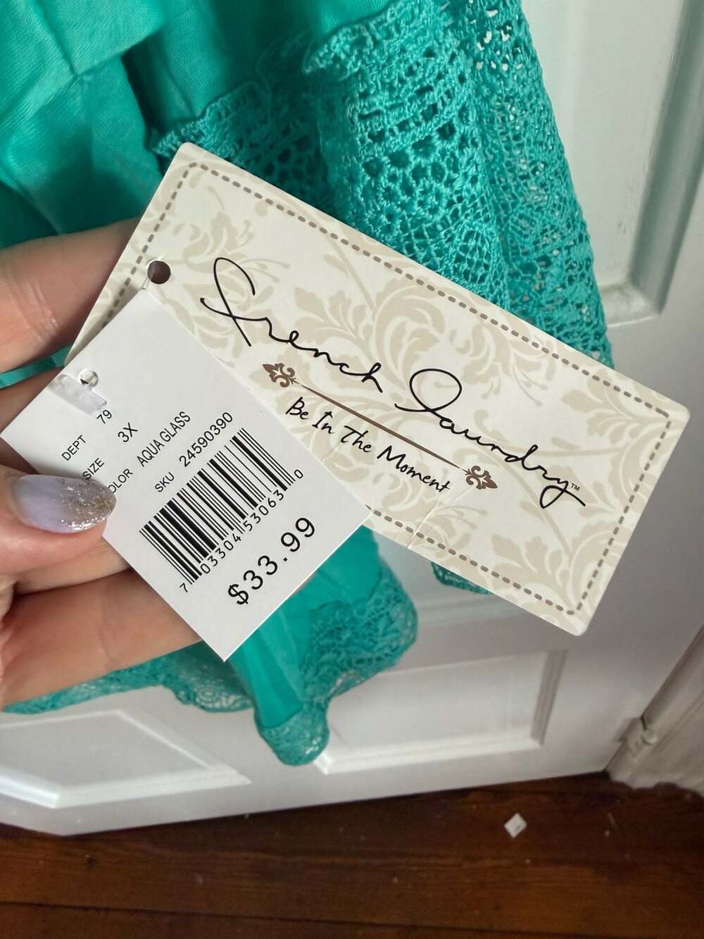 French Laundry Blouse Size 3X Aqua Glass Lace Trim Boho Peasant Top NWT
